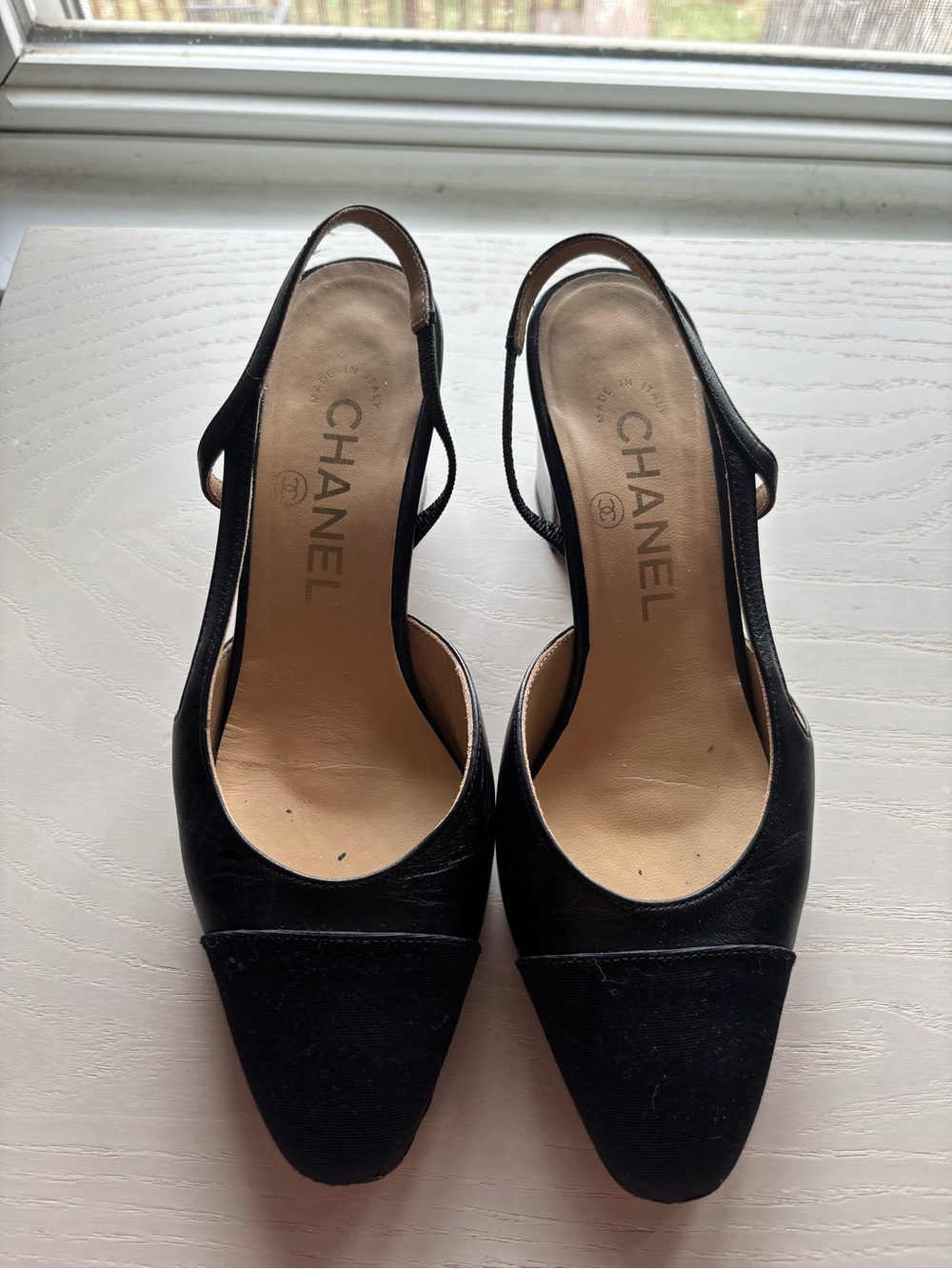 CHANEL Black Leather & Fabric Slingback Mules - Picture 7 of 7